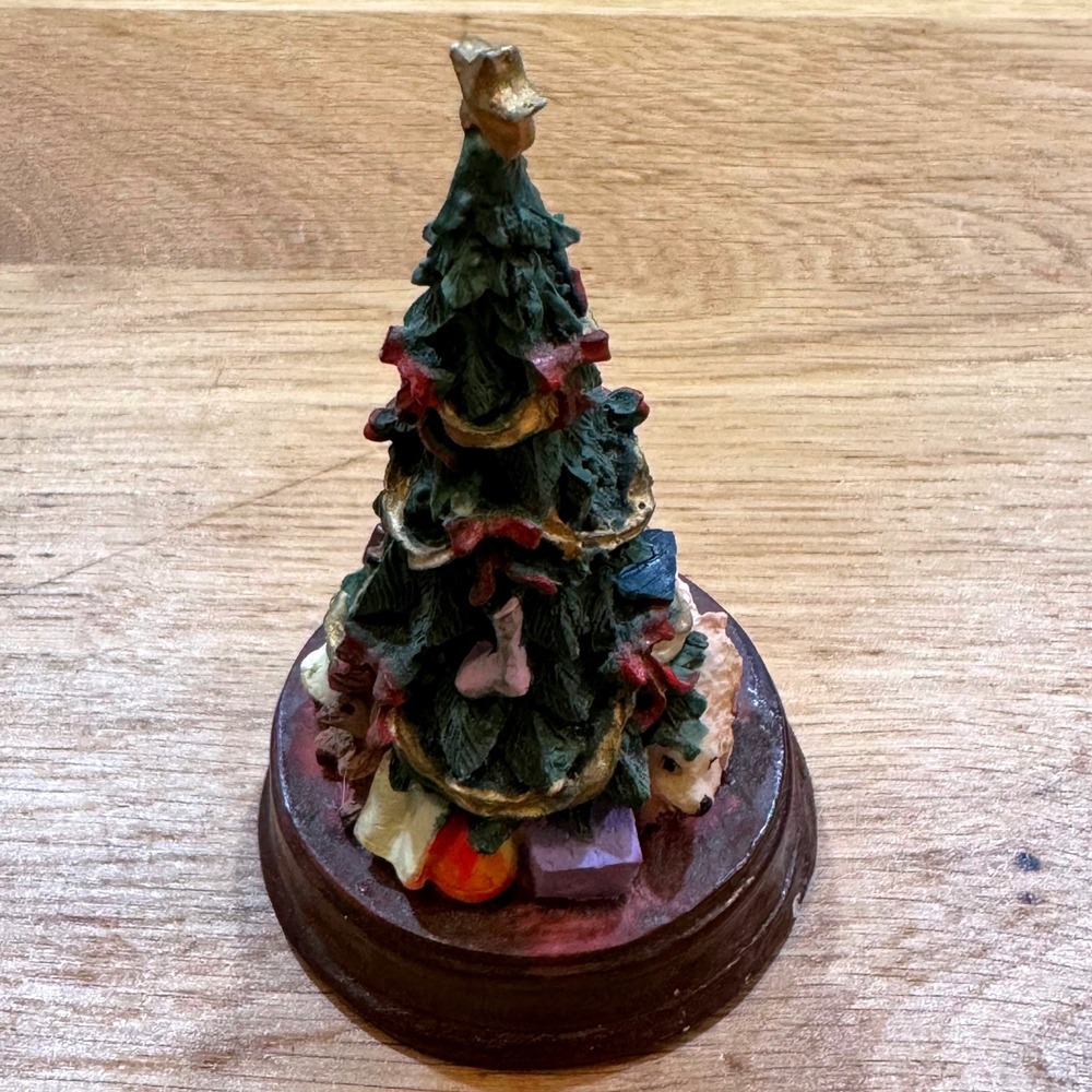 Vintage Miniature Resin Christmas Tree Figurine with Gold Star and Base 4.5 Inch